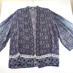WESTPORT Women's Black Pink White Open Front 3/4 Sleeve Kimono - Size Large